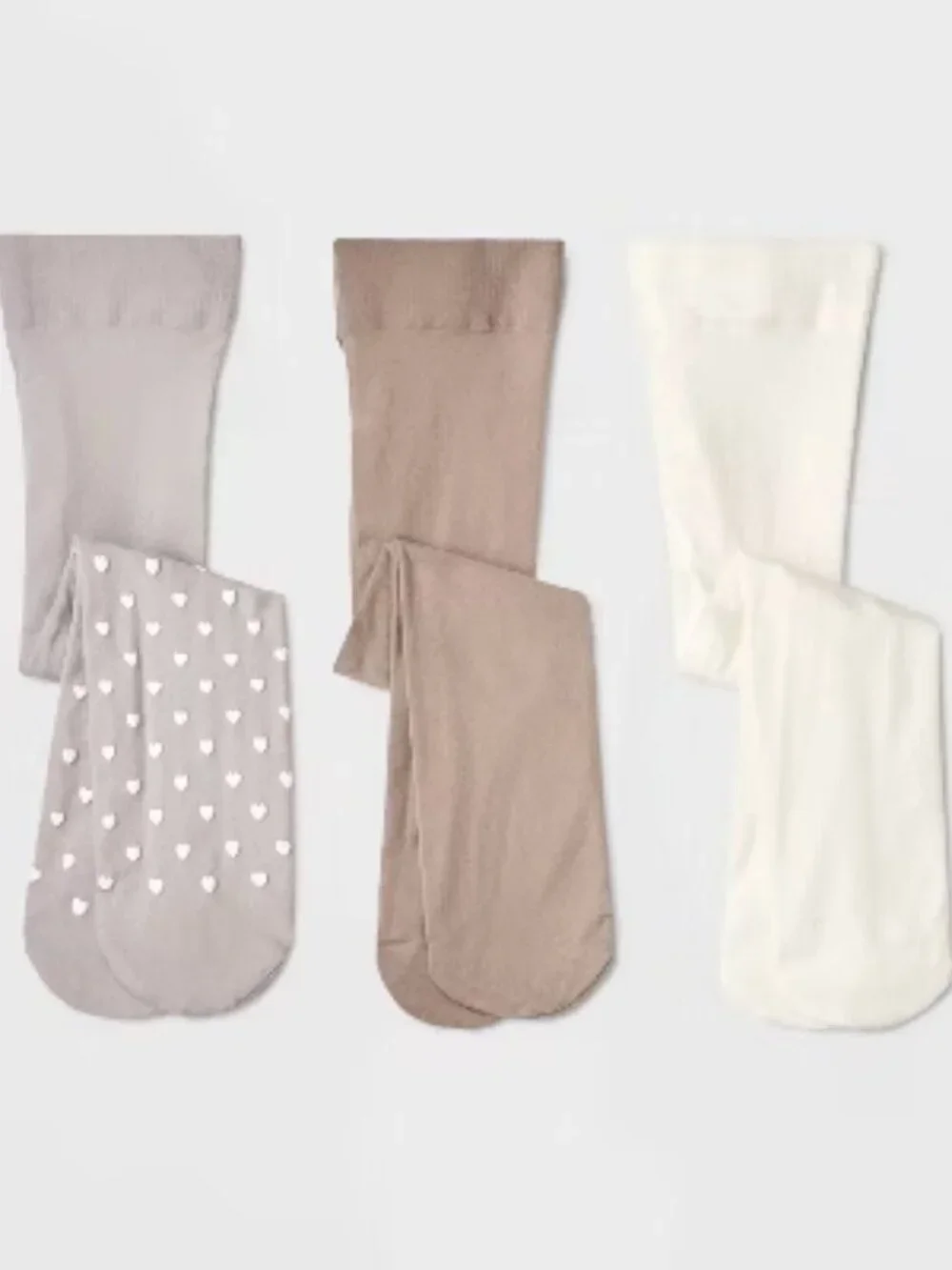NEW Toddler Girls' 3pk 'Hearts' Tights - Cat & Jack™ Gray/Ivory/Taupe 4T-5T